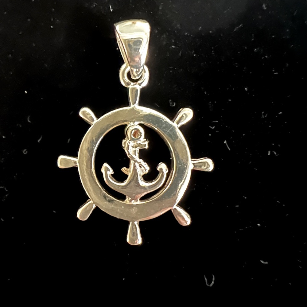 Sterling, silver anchor, and ship wheel pendant